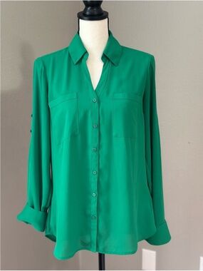 Express Bright Green Button-Down Blouse